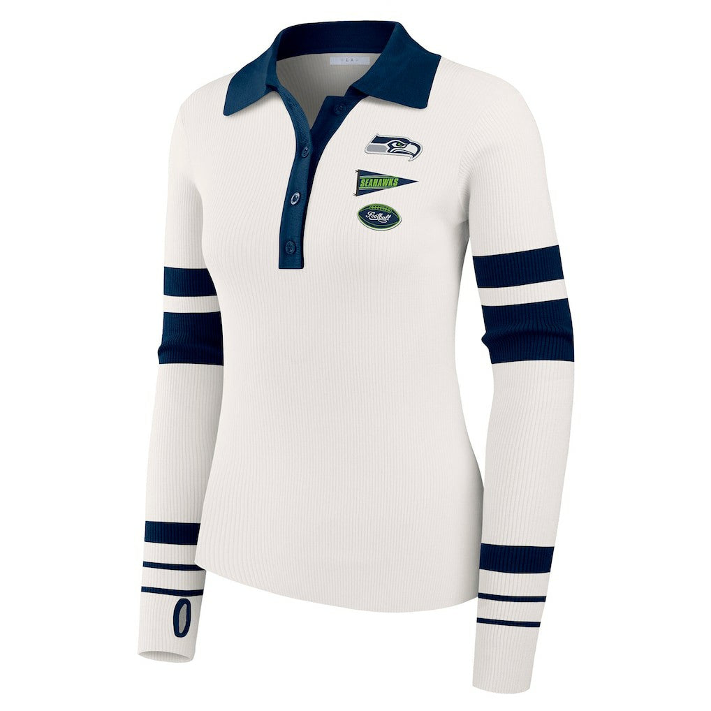 Seattle Seahawks WEAR by Erin Andrews Women's Ribbed Henley Polo Sweater White