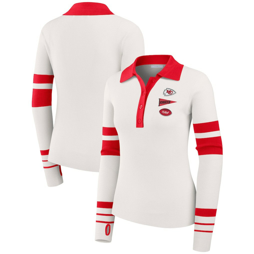 Kansas City Chiefs WEAR by Erin Andrews Women's Ribbed Henley Polo Sweater White