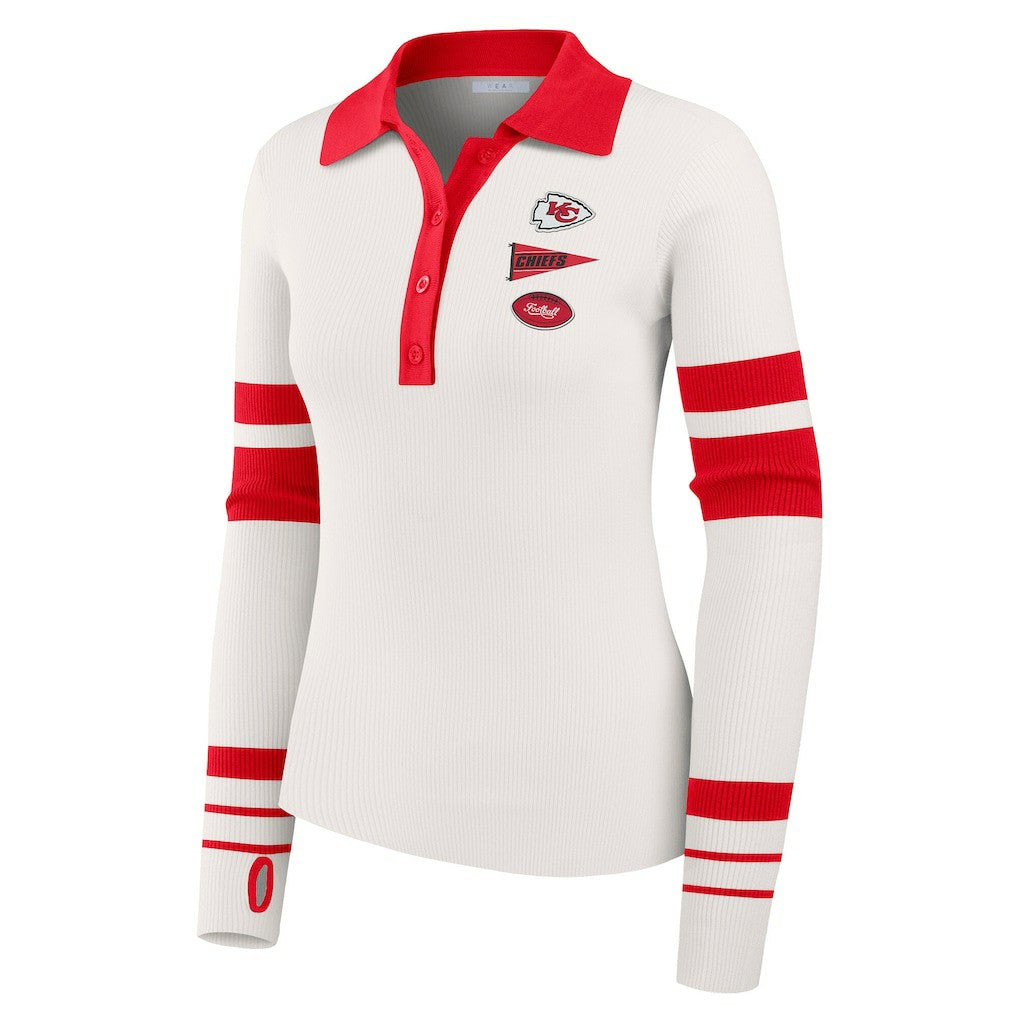 Kansas City Chiefs WEAR by Erin Andrews Women's Ribbed Henley Polo Sweater White
