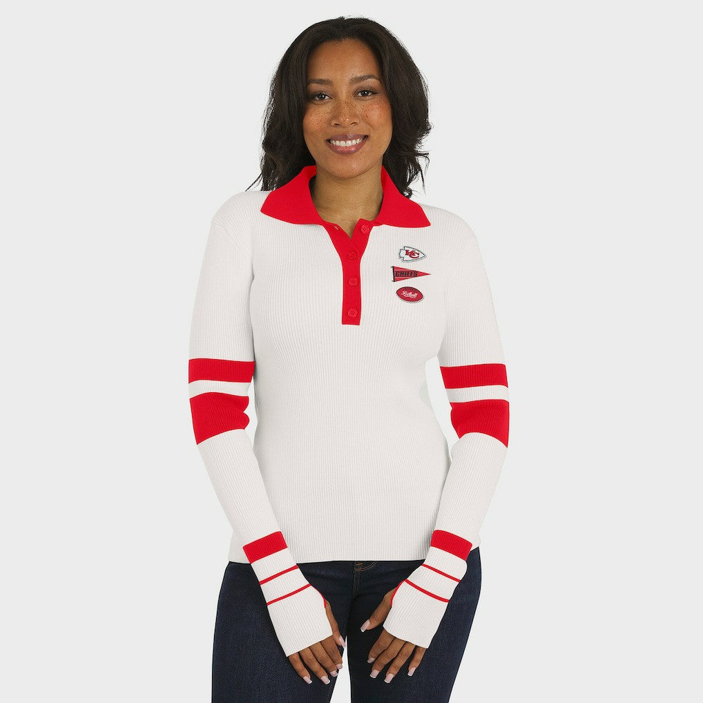 Kansas City Chiefs WEAR by Erin Andrews Women's Ribbed Henley Polo Sweater White