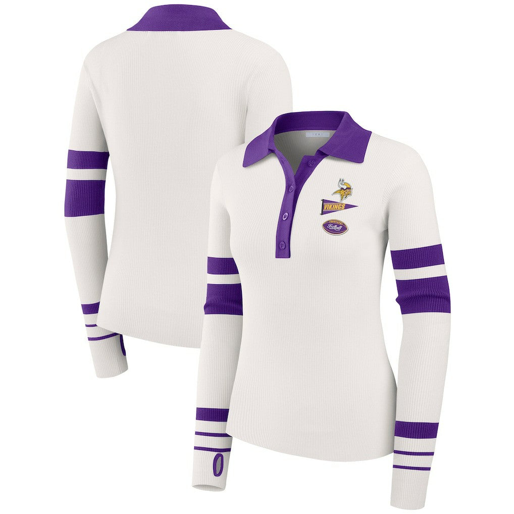 Minnesota Vikings WEAR by Erin Andrews Women's Ribbed Henley Polo Sweater White