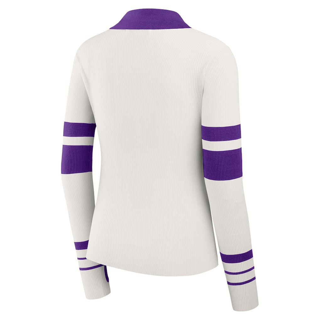 Minnesota Vikings WEAR by Erin Andrews Women's Ribbed Henley Polo Sweater White