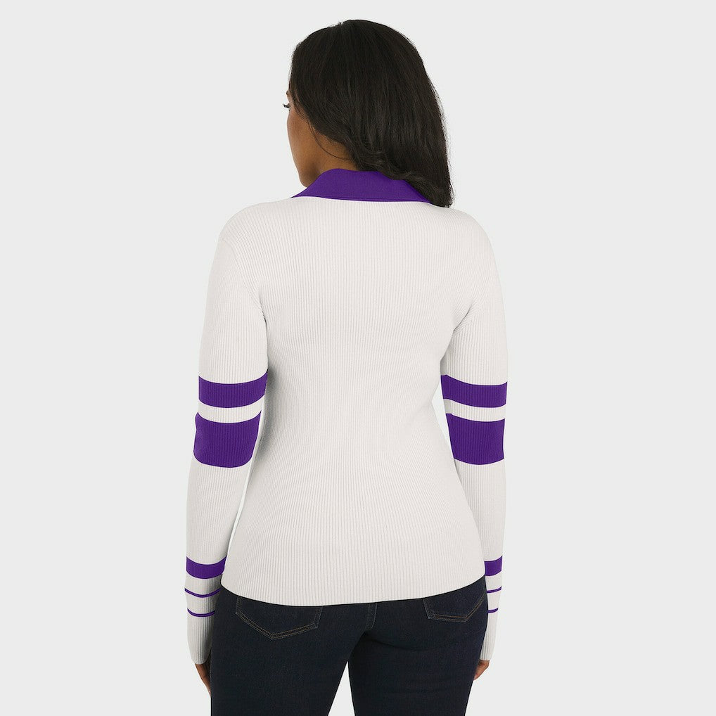 Minnesota Vikings WEAR by Erin Andrews Women's Ribbed Henley Polo Sweater White