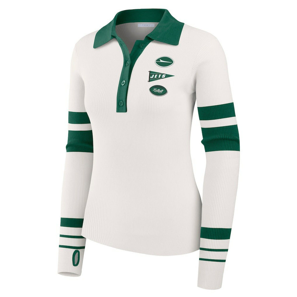 New York Jets WEAR by Erin Andrews Women's Ribbed Henley Polo Sweater White