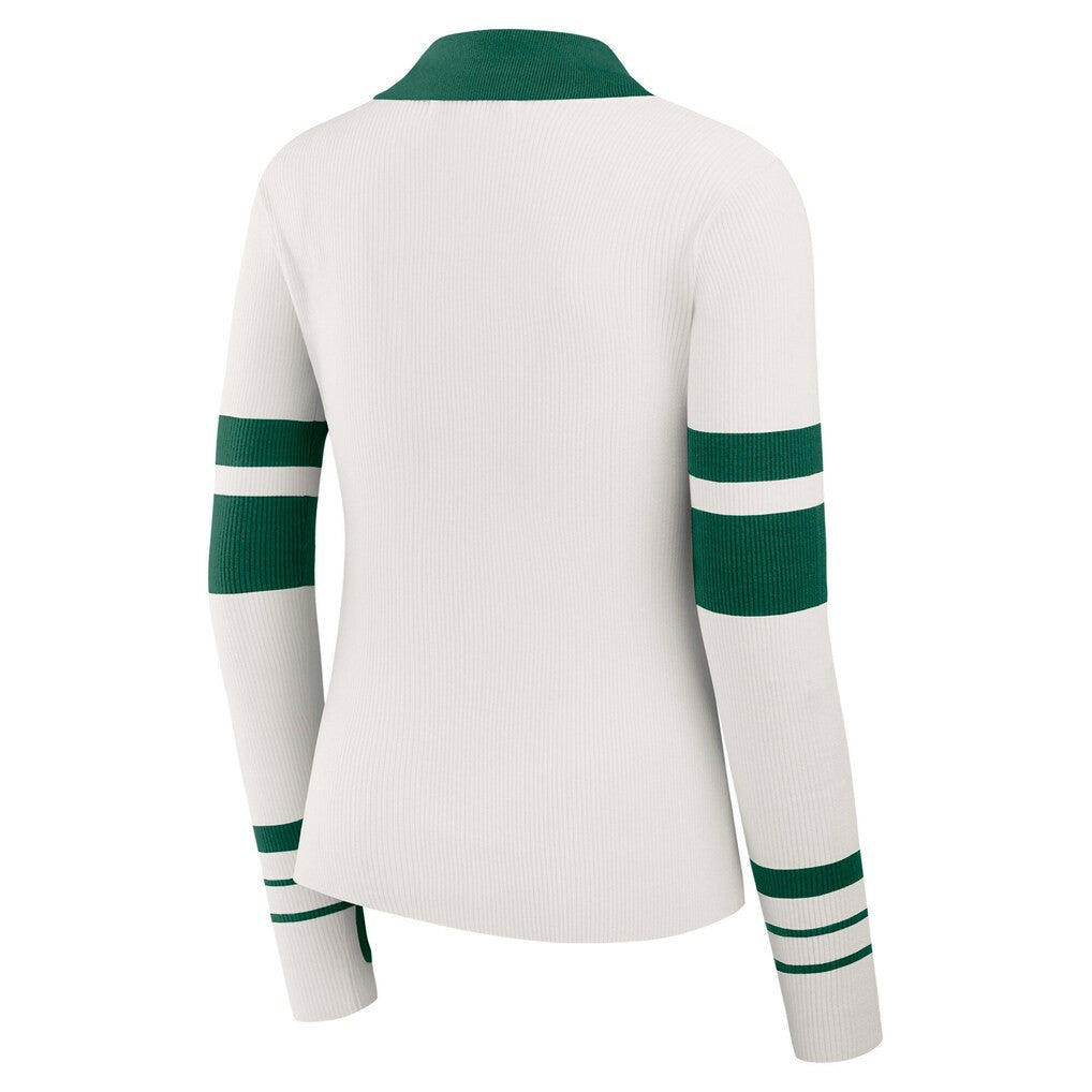 New York Jets WEAR by Erin Andrews Women's Ribbed Henley Polo Sweater White