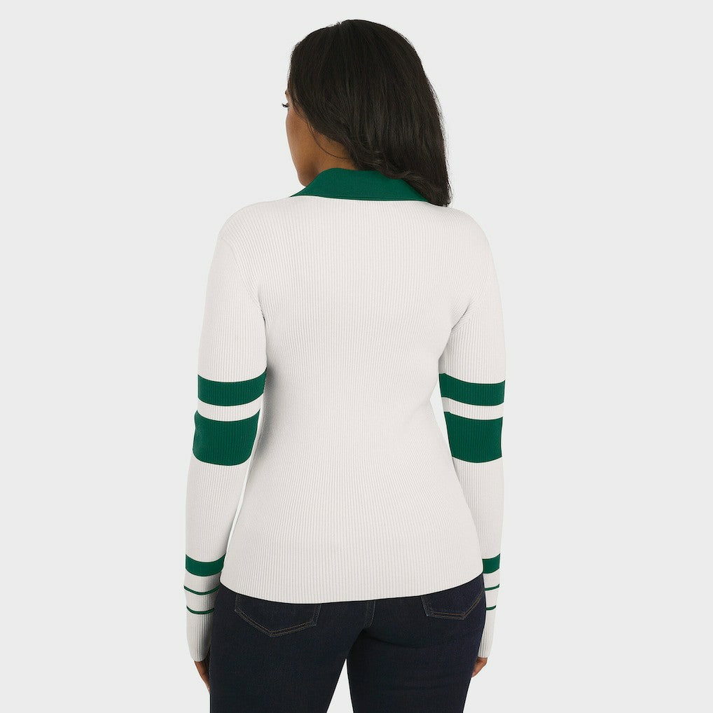 New York Jets WEAR by Erin Andrews Women's Ribbed Henley Polo Sweater White