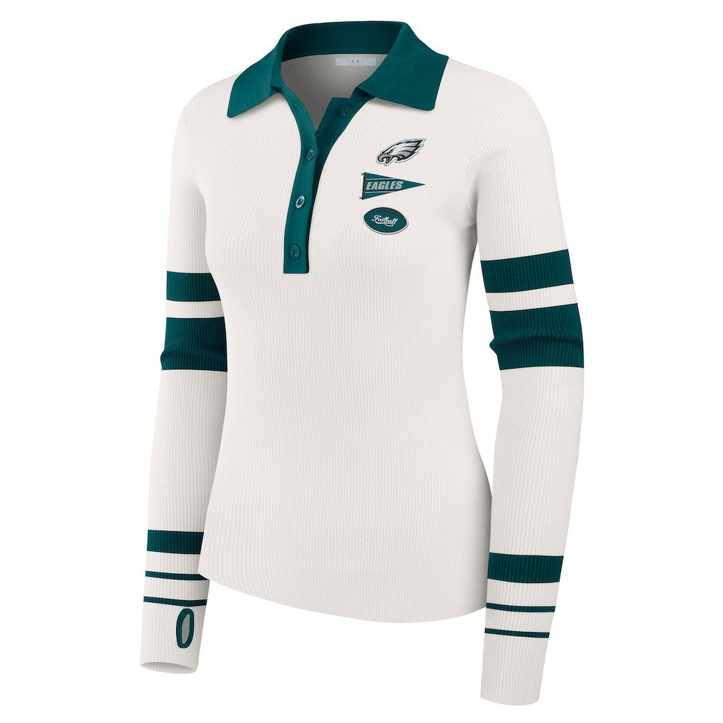 Philadelphia Eagles WEAR by Erin Andrews Women's Ribbed Henley Polo Sweater White
