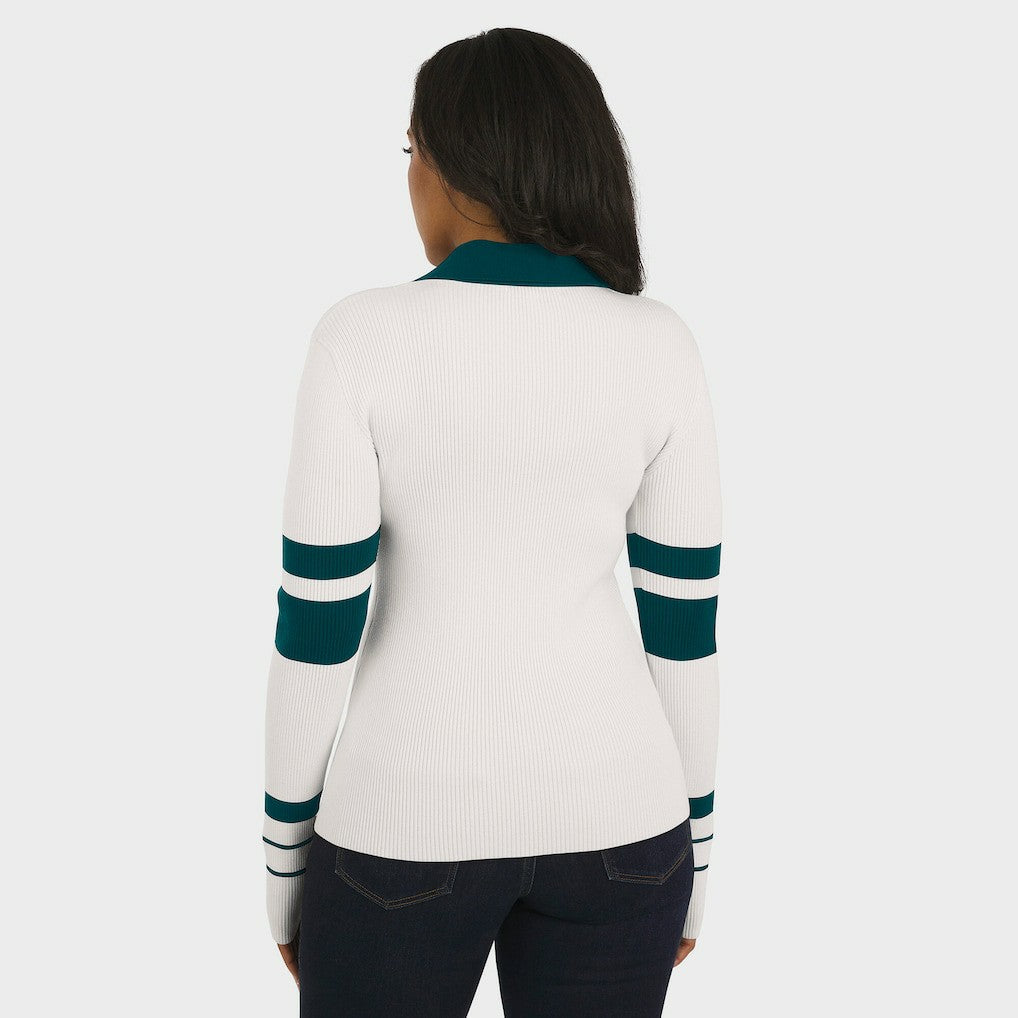 Philadelphia Eagles WEAR by Erin Andrews Women's Ribbed Henley Polo Sweater White