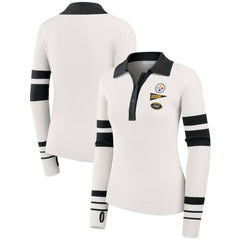 Pittsburgh Steelers WEAR by Erin Andrews Women's Ribbed Henley Polo Sweater White