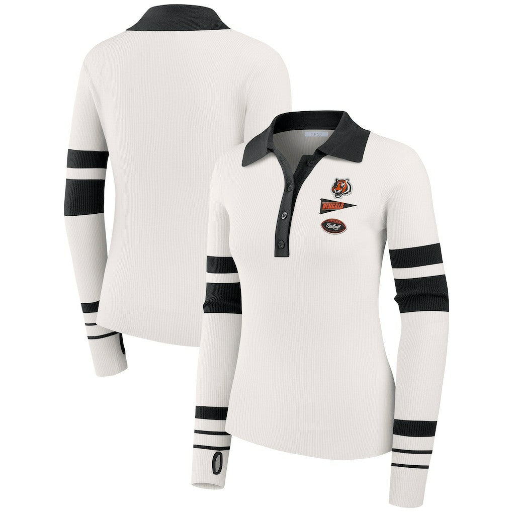 Cincinnati Bengals WEAR by Erin Andrews Women's Ribbed Henley Polo Sweater White