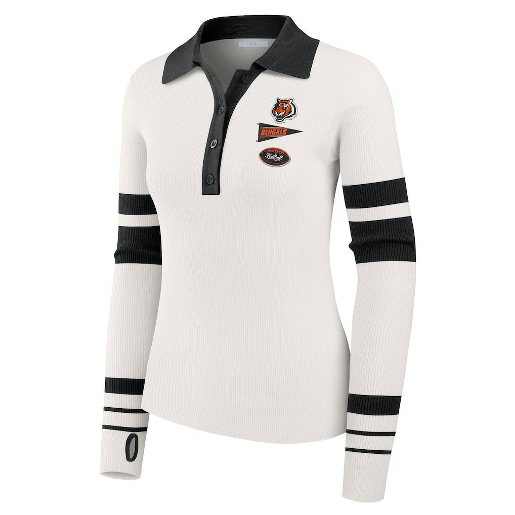 Cincinnati Bengals WEAR by Erin Andrews Women's Ribbed Henley Polo Sweater White