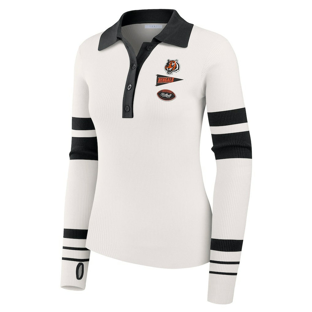 Cincinnati Bengals WEAR by Erin Andrews Women's Ribbed Henley Polo Sweater White