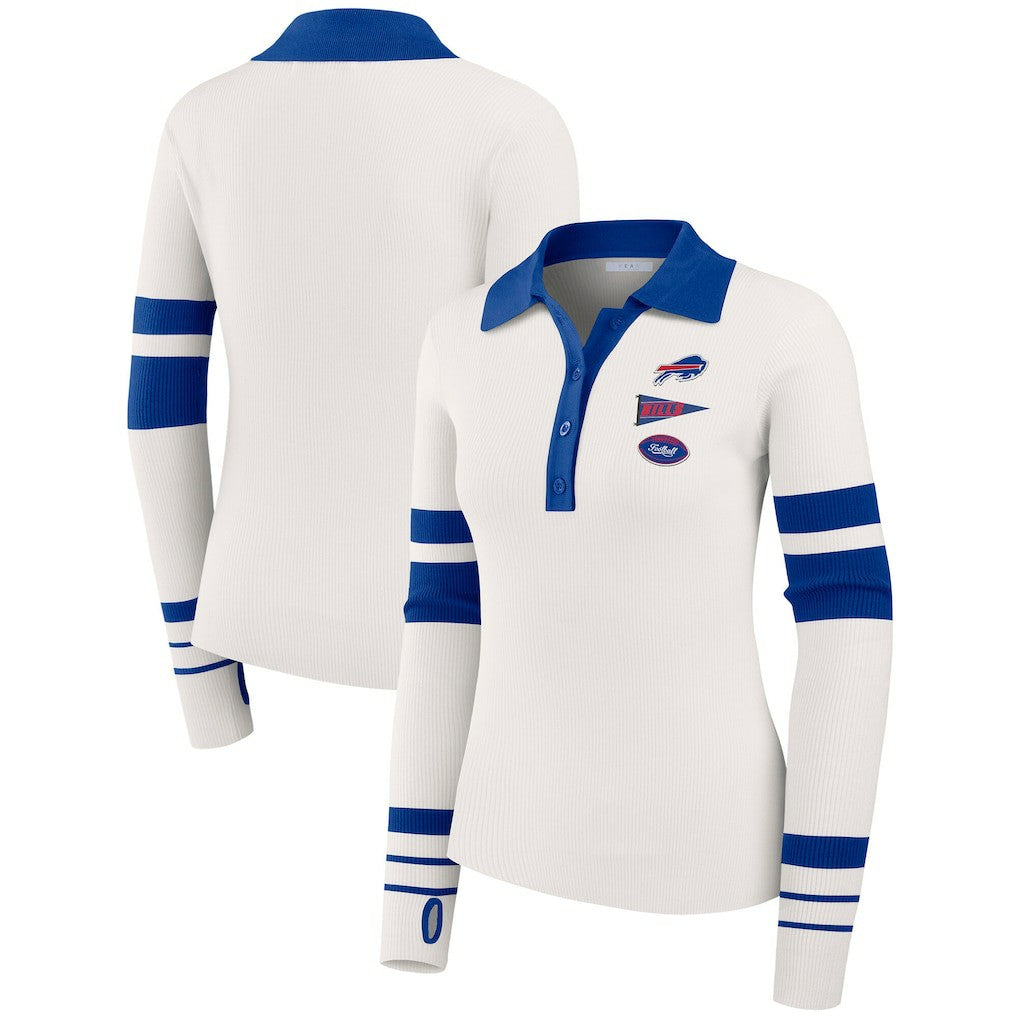 Buffalo Bills WEAR by Erin Andrews Women's Ribbed Henley Polo Sweater White