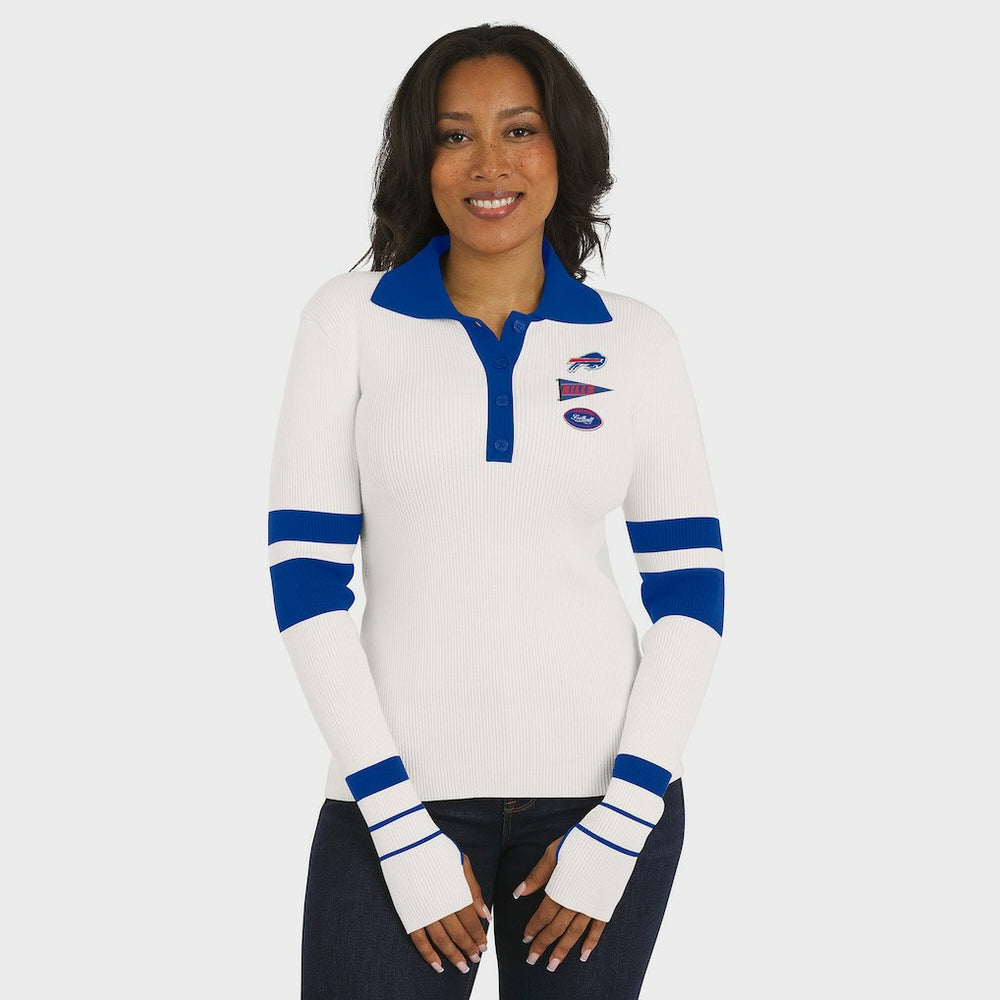Buffalo Bills WEAR by Erin Andrews Women's Ribbed Henley Polo Sweater White