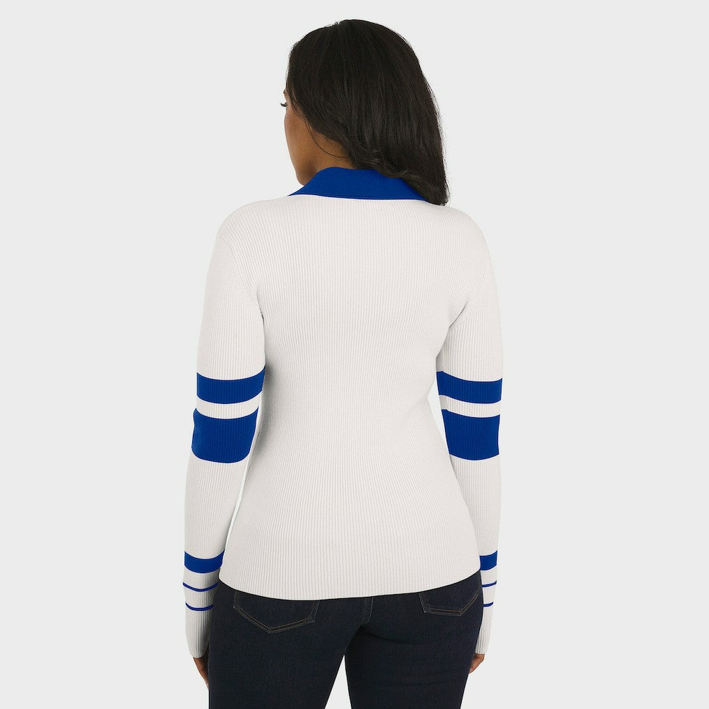 Buffalo Bills WEAR by Erin Andrews Women's Ribbed Henley Polo Sweater White