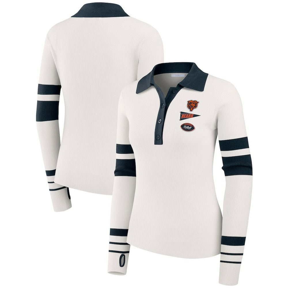 Chicago Bears WEAR by Erin Andrews Women's Ribbed Henley Polo Sweater White