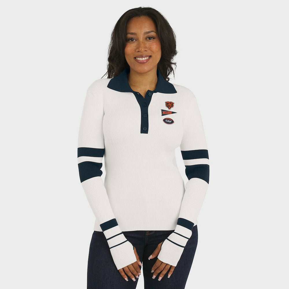 Chicago Bears WEAR by Erin Andrews Women's Ribbed Henley Polo Sweater White