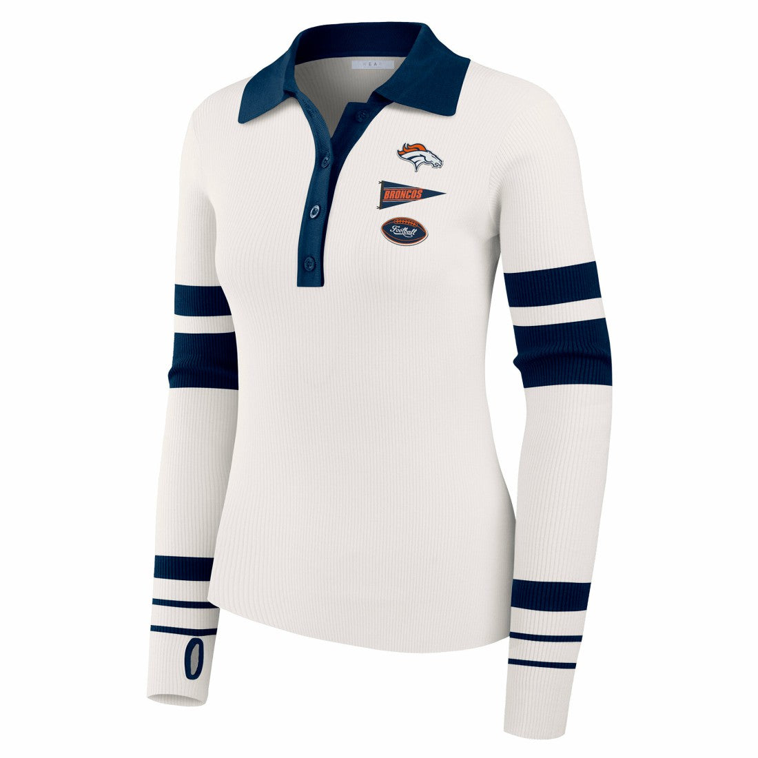 Denver Broncos WEAR by Erin Andrews Women's Ribbed Henley Polo Sweater White