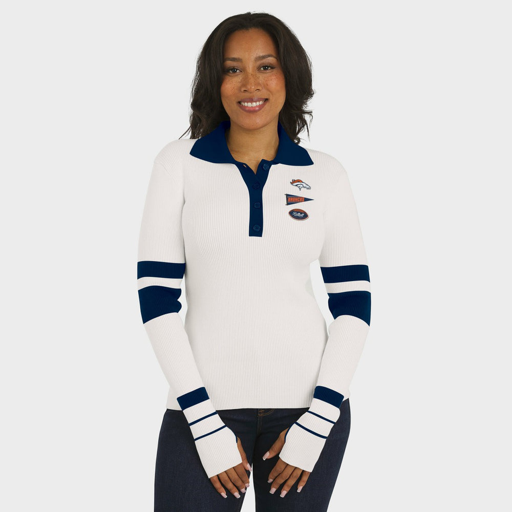 Denver Broncos WEAR by Erin Andrews Women's Ribbed Henley Polo Sweater White