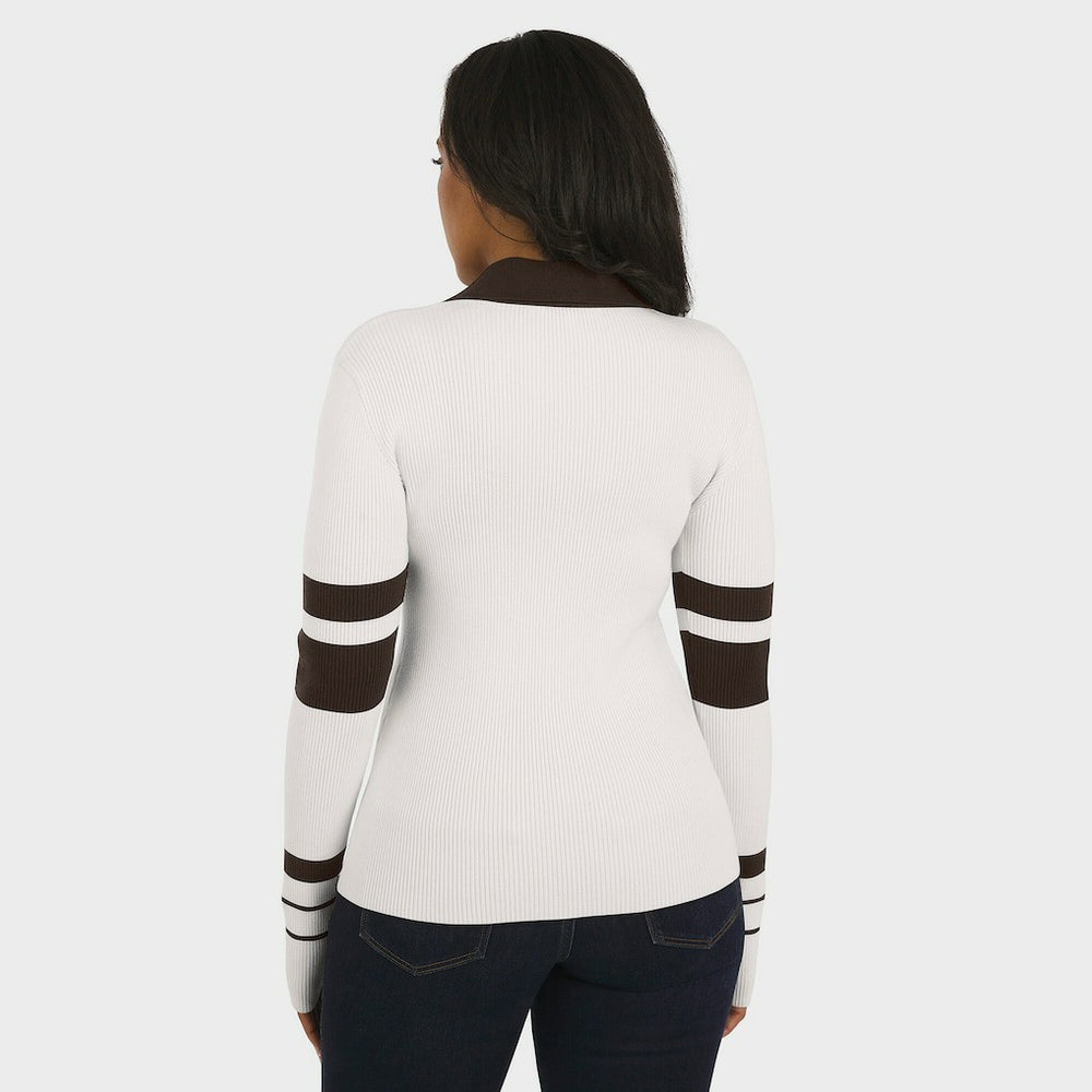 Cleveland Browns WEAR by Erin Andrews Women's Ribbed Henley Polo Sweater White
