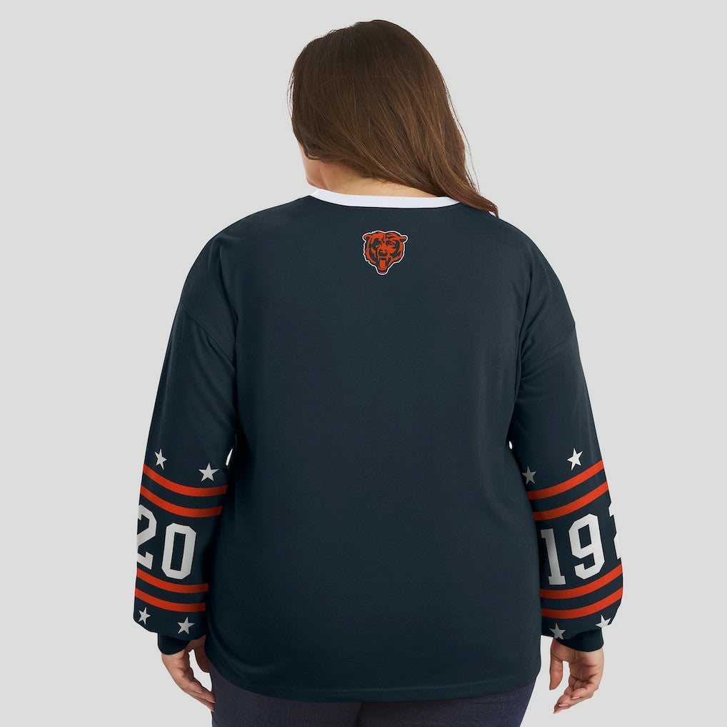 Chicago Bears WEAR by Erin Andrews Women's Plus Size Sport Long-Sleeve T-Shirt Navy