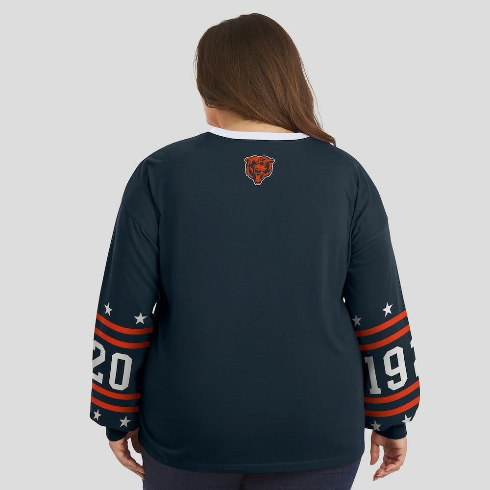 Chicago Bears WEAR by Erin Andrews Women's Plus Size Sport Long-Sleeve T-Shirt Navy