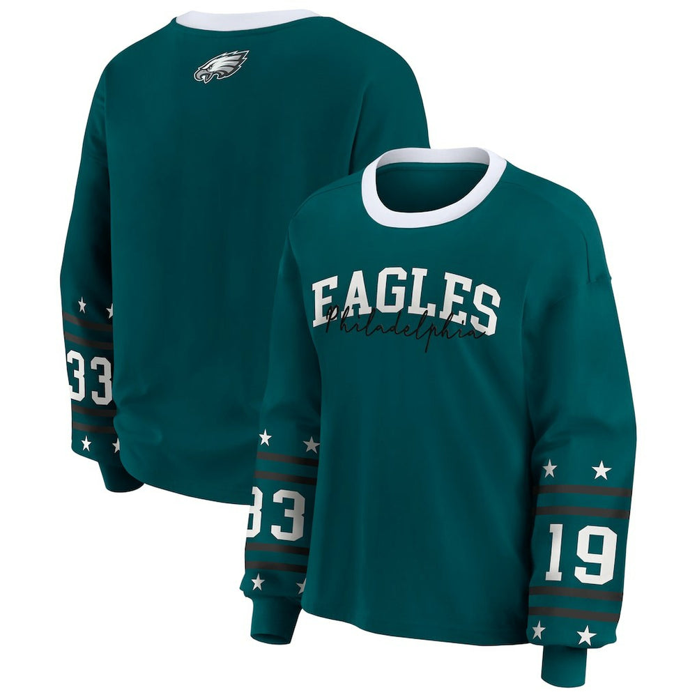 Philadelphia Eagles WEAR by Erin Andrews Women's Plus Size Sport Long-Sleeve T-Shirt Midnight Green