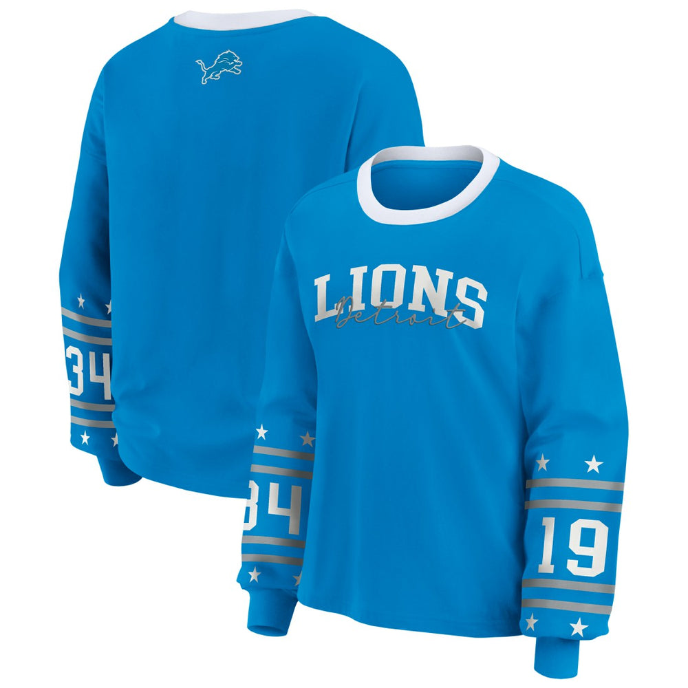 Detroit Lions WEAR by Erin Andrews Women's Plus Size Sport Long-Sleeve T-Shirt Blue
