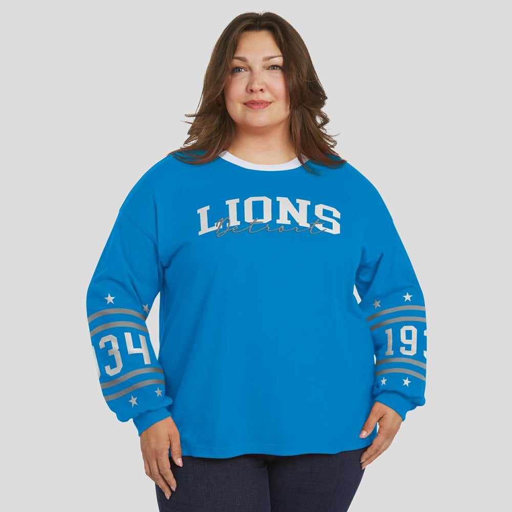 Detroit Lions WEAR by Erin Andrews Women's Plus Size Sport Long-Sleeve T-Shirt Blue