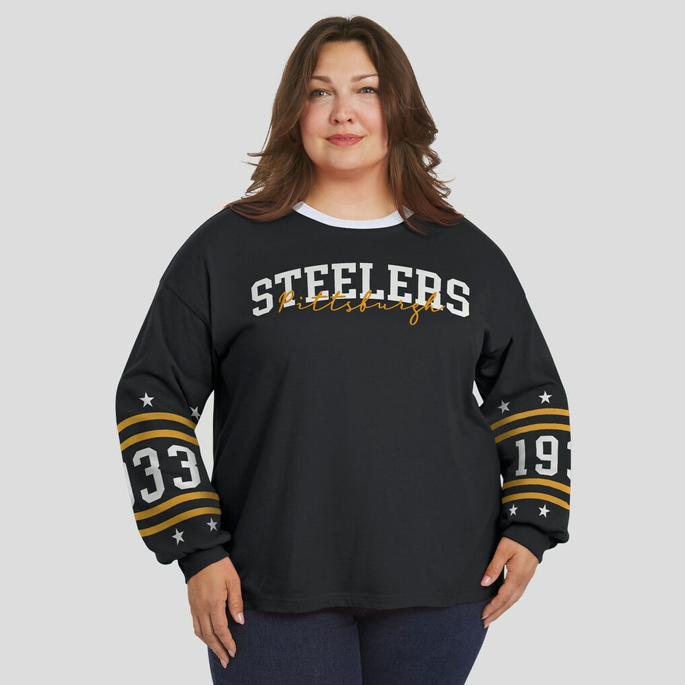 Pittsburgh Steelers WEAR by Erin Andrews Women's Plus Size Sport Long-Sleeve T-Shirt Black