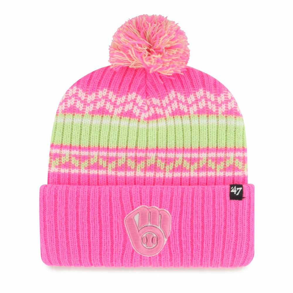 Milwaukee Brewers '47 Youth Polar Vortex Cuffed Knit Hat with Pom - Pink Hats