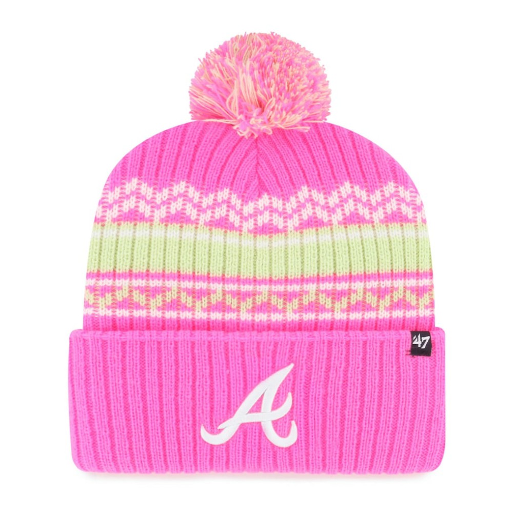 Atlanta Braves '47 Youth Polar Vortex Cuffed Knit Hat with Pom - Pink Hats