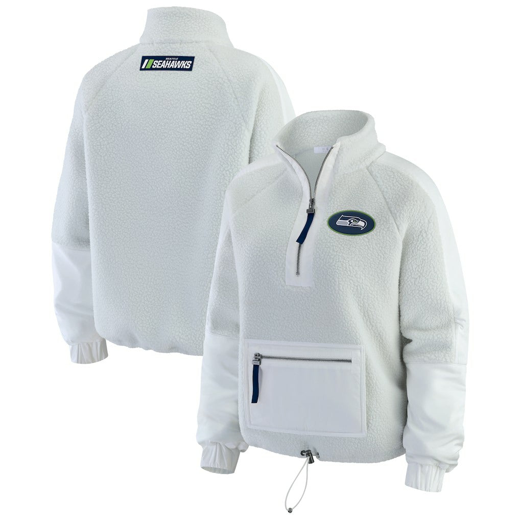 Seattle Seahawks WEAR by Erin Andrews Women's Polar Fleece Half-Zip Jacket White