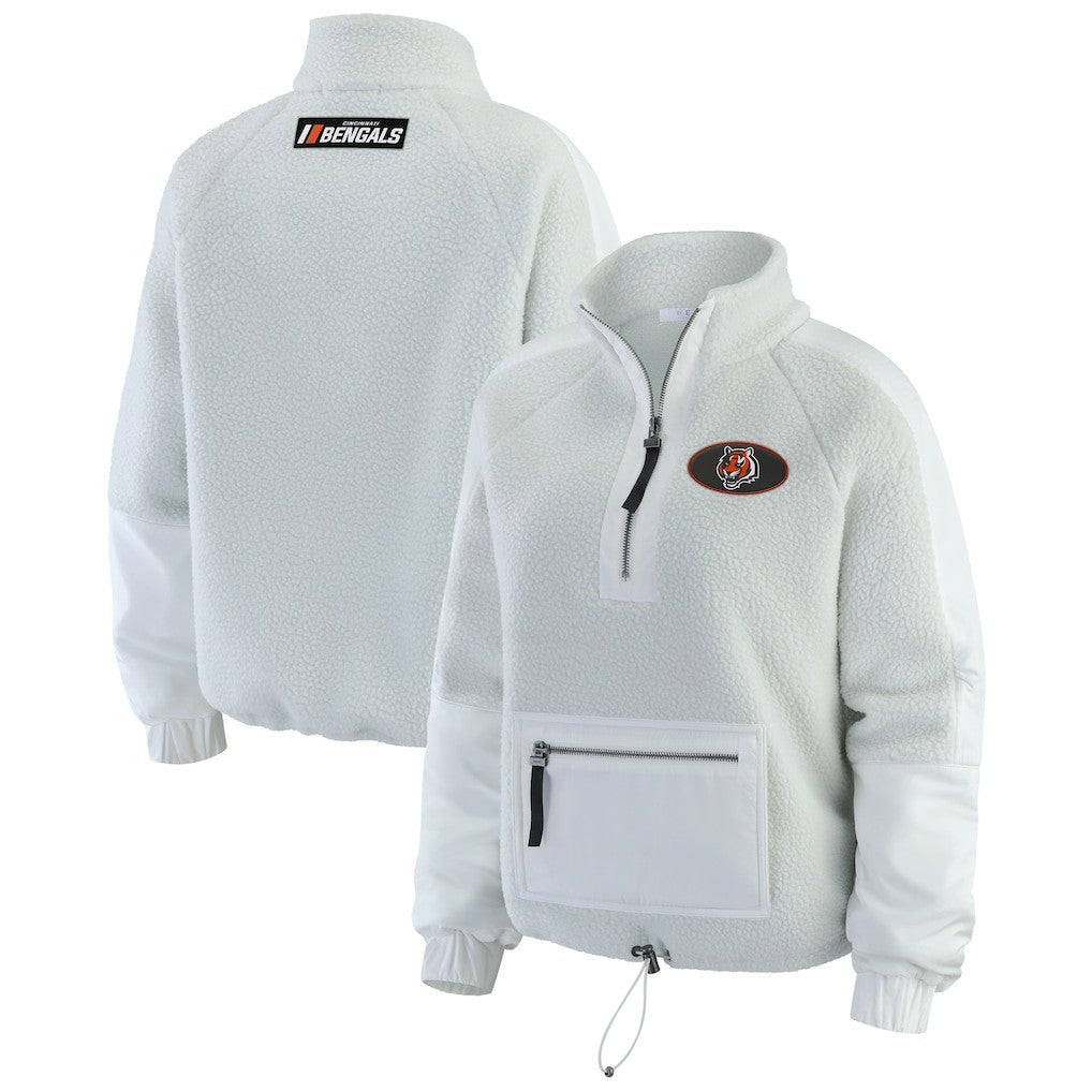 Cincinnati Bengals WEAR by Erin Andrews Women's Polar Fleece Half-Zip Jacket White
