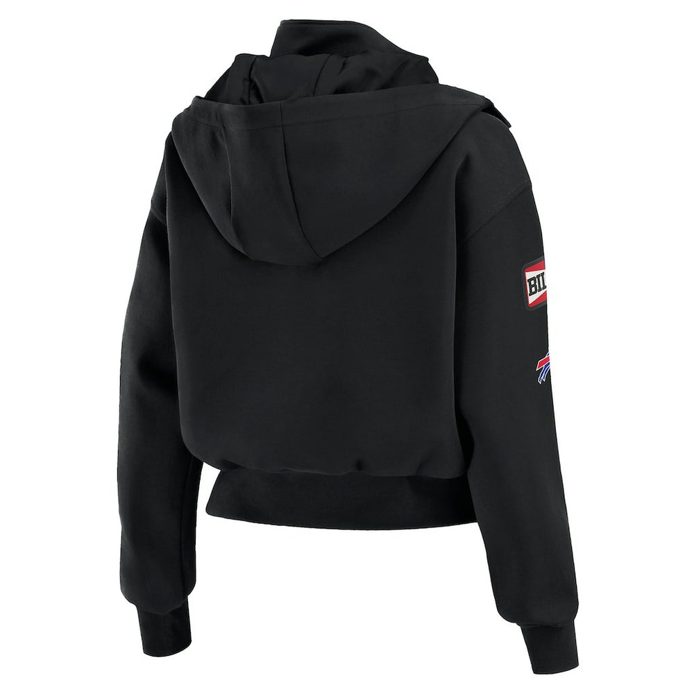Buffalo Bills WEAR by Erin Andrews Women's Tri-Blend Patch Pocket Cropped Full-Zip Bomber Hoodie Jacket Black