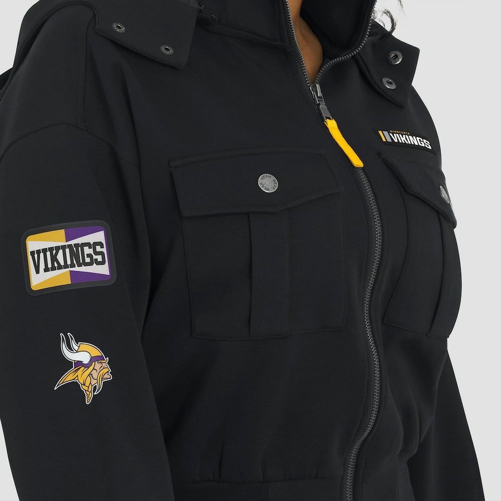 Minnesota Vikings WEAR by Erin Andrews Women's Tri-Blend Patch Pocket Cropped Full-Zip Bomber Hoodie Jacket Black