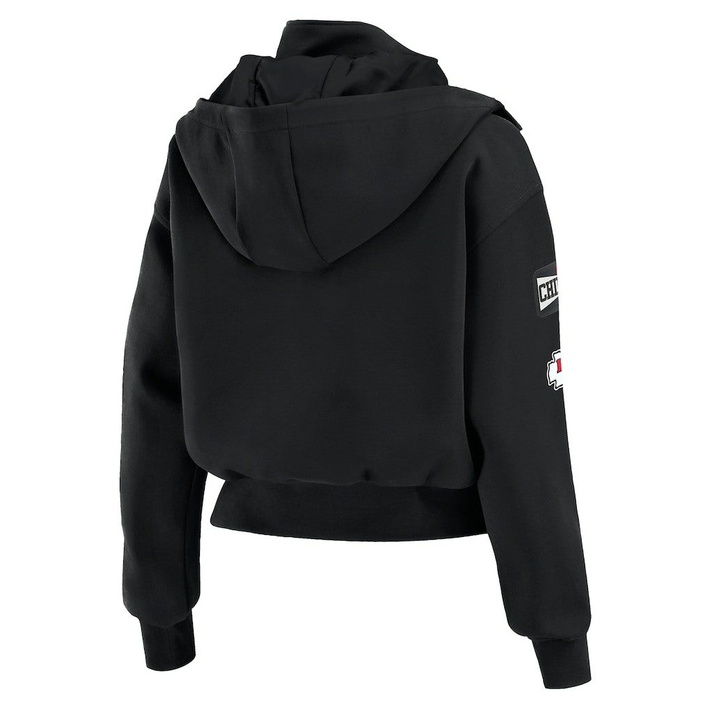 Kansas City Chiefs WEAR by Erin Andrews Women's Tri-Blend Patch Pocket Cropped Full-Zip Bomber Hoodie Jacket Black