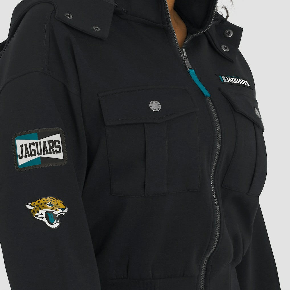 Jacksonville Jaguars WEAR by Erin Andrews Women's Tri-Blend Patch Pocket Cropped Full-Zip Bomber Hoodie Jacket Black