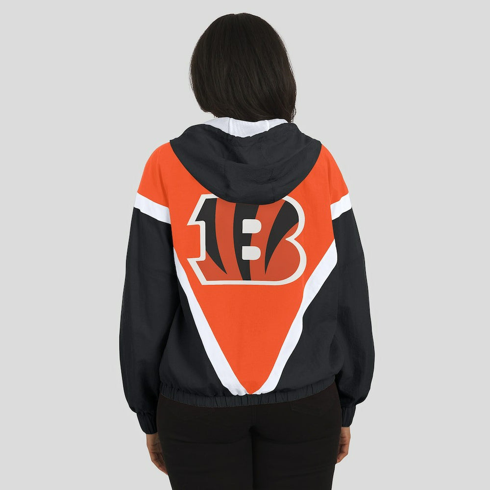 Cincinnati Bengals WEAR by Erin Andrews Women's Retro Crinkle Full-Zip Hoodie Windbreaker Orange/Black