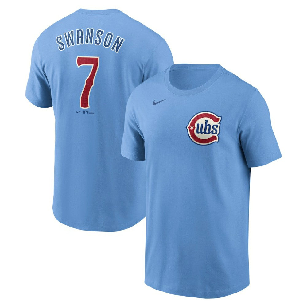 Dansby Swanson Chicago Cubs Nike Fuse Name & Number T-Shirt - Light Blue T-shirts