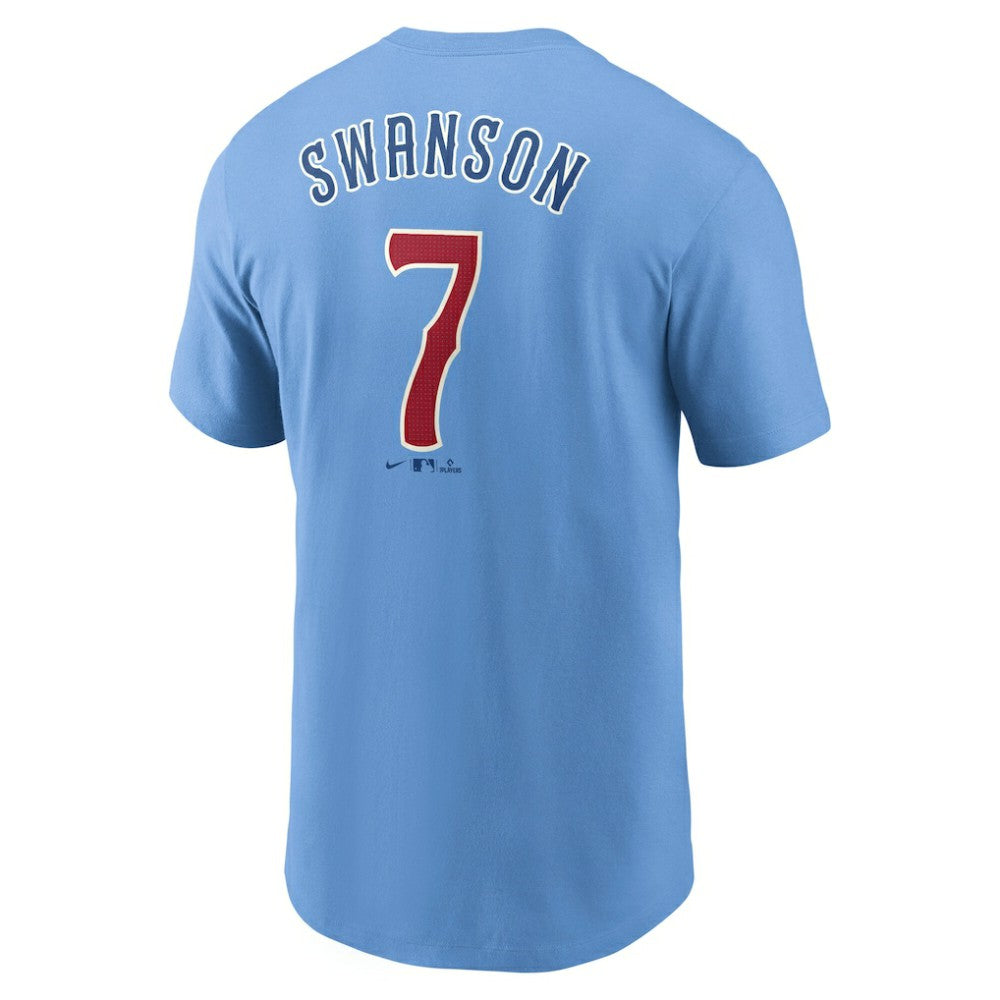 Dansby Swanson Chicago Cubs Nike Fuse Name & Number T-Shirt - Light Blue T-shirts