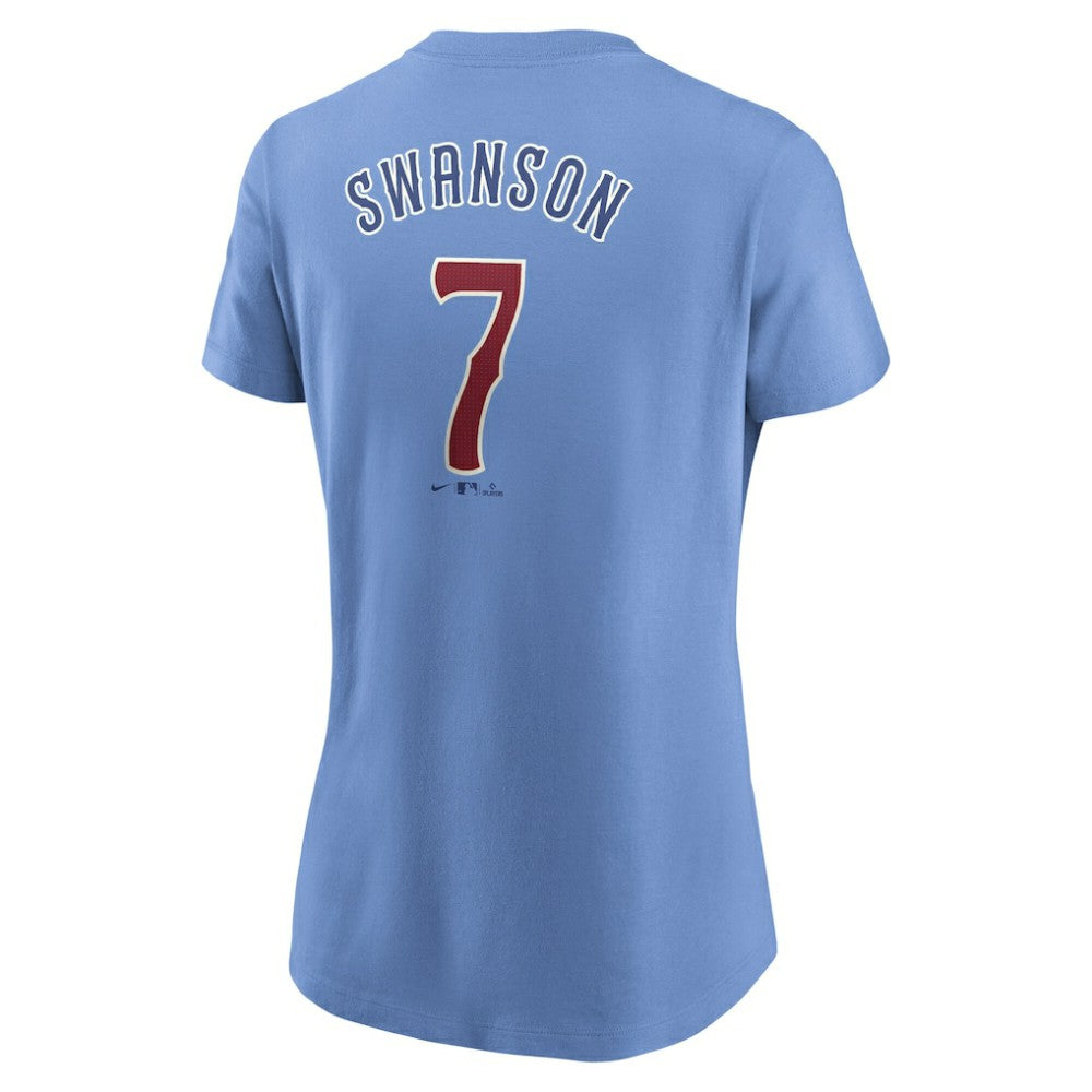 Dansby Swanson Chicago Cubs Nike Women's Cooperstown Collection Fuse Name & Number T-Shirt - Light Blue T-shirts