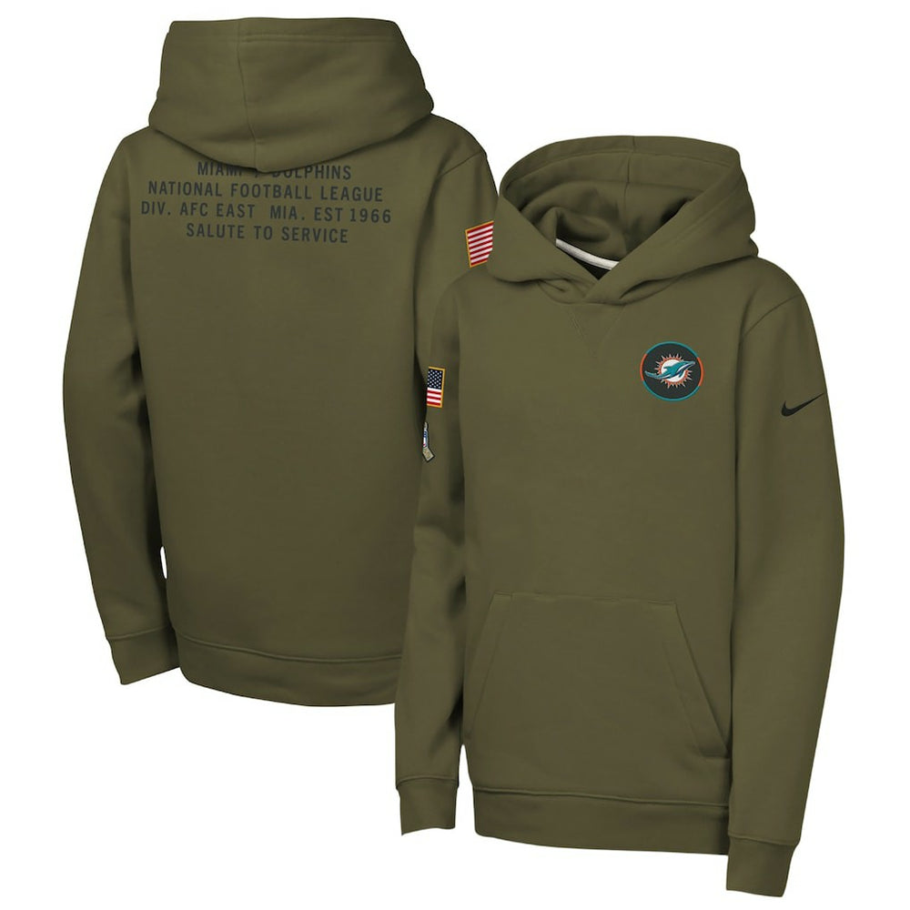 Miami Dolphins Youth 2025 Salute to Service Club Fleece Hoodie Olive
