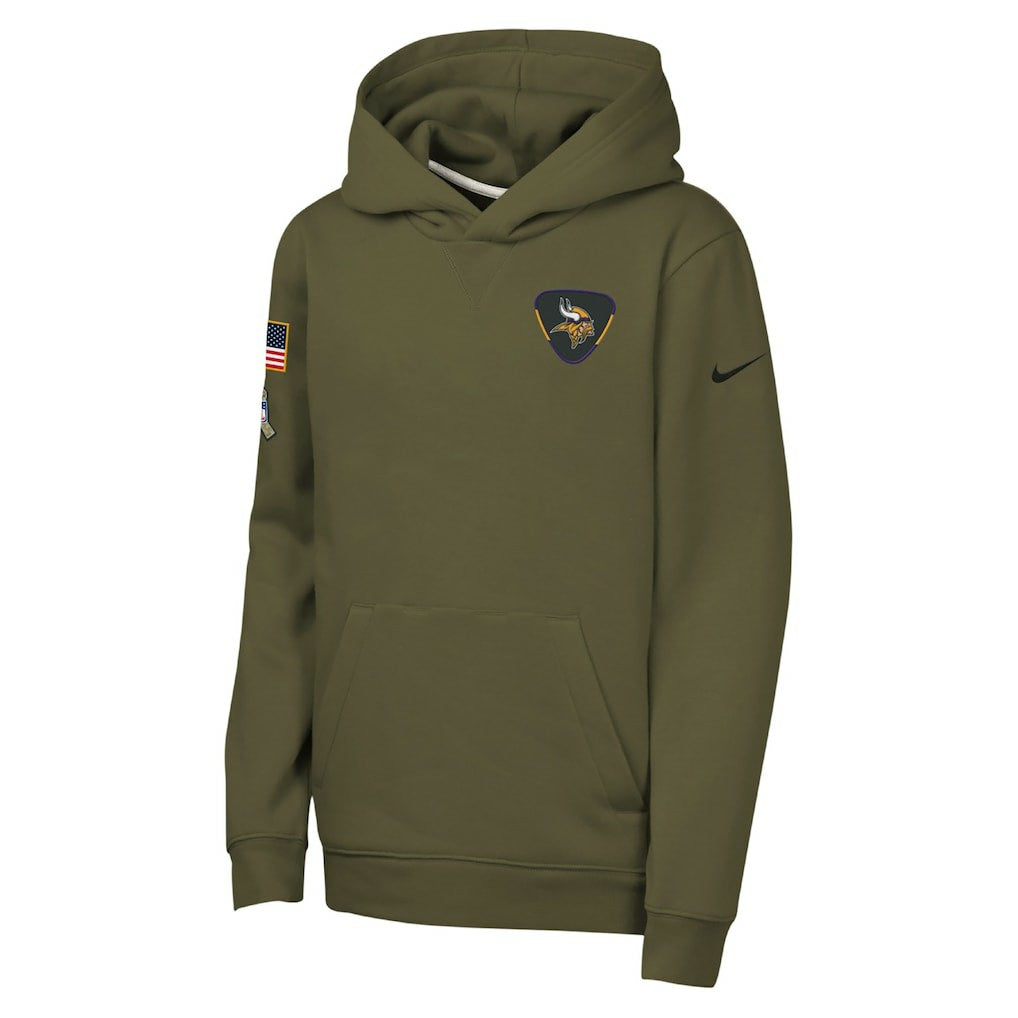 Minnesota Vikings Youth 2025 Salute to Service Club Fleece Hoodie Olive
