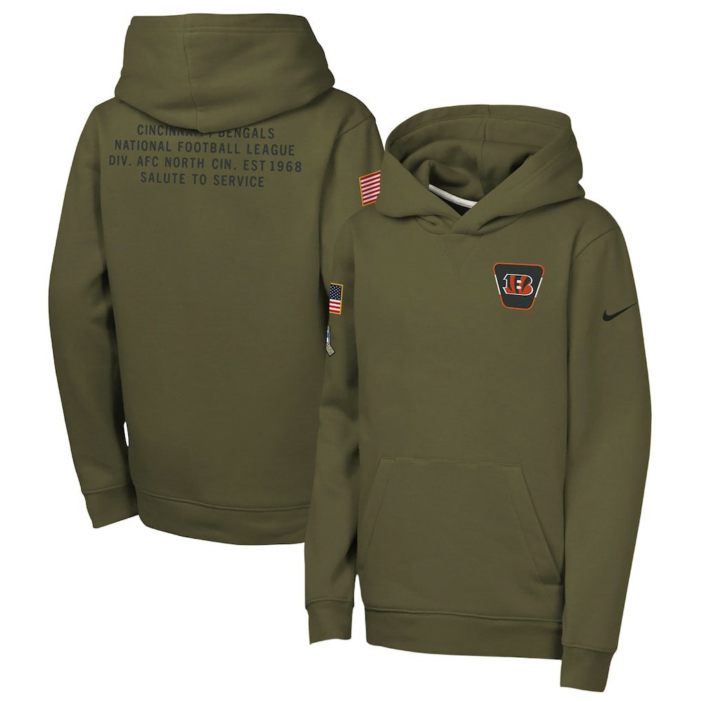 Cincinnati Bengals Youth 2025 Salute to Service Club Fleece Hoodie Olive