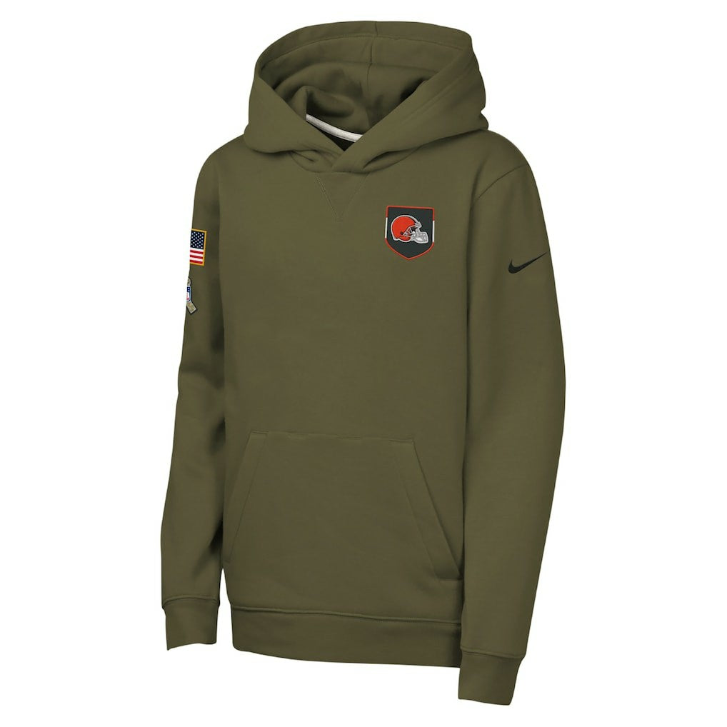 Cleveland Browns Youth 2025 Salute to Service Club Fleece Hoodie Olive