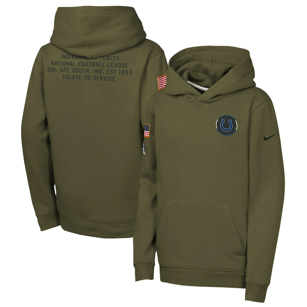 Indianapolis Colts Youth 2025 Salute to Service Club Fleece Hoodie Olive