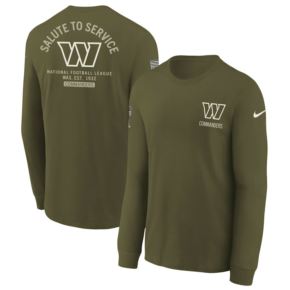 Washington Commanders Youth 2025 Salute to Service Sideline Long Sleeve T-Shirt Olive