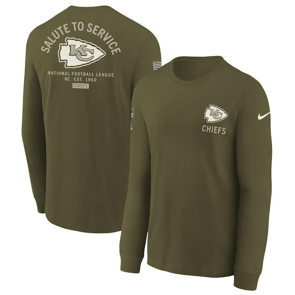 Kansas City Chiefs Youth 2025 Salute to Service Sideline Long Sleeve T-Shirt Olive