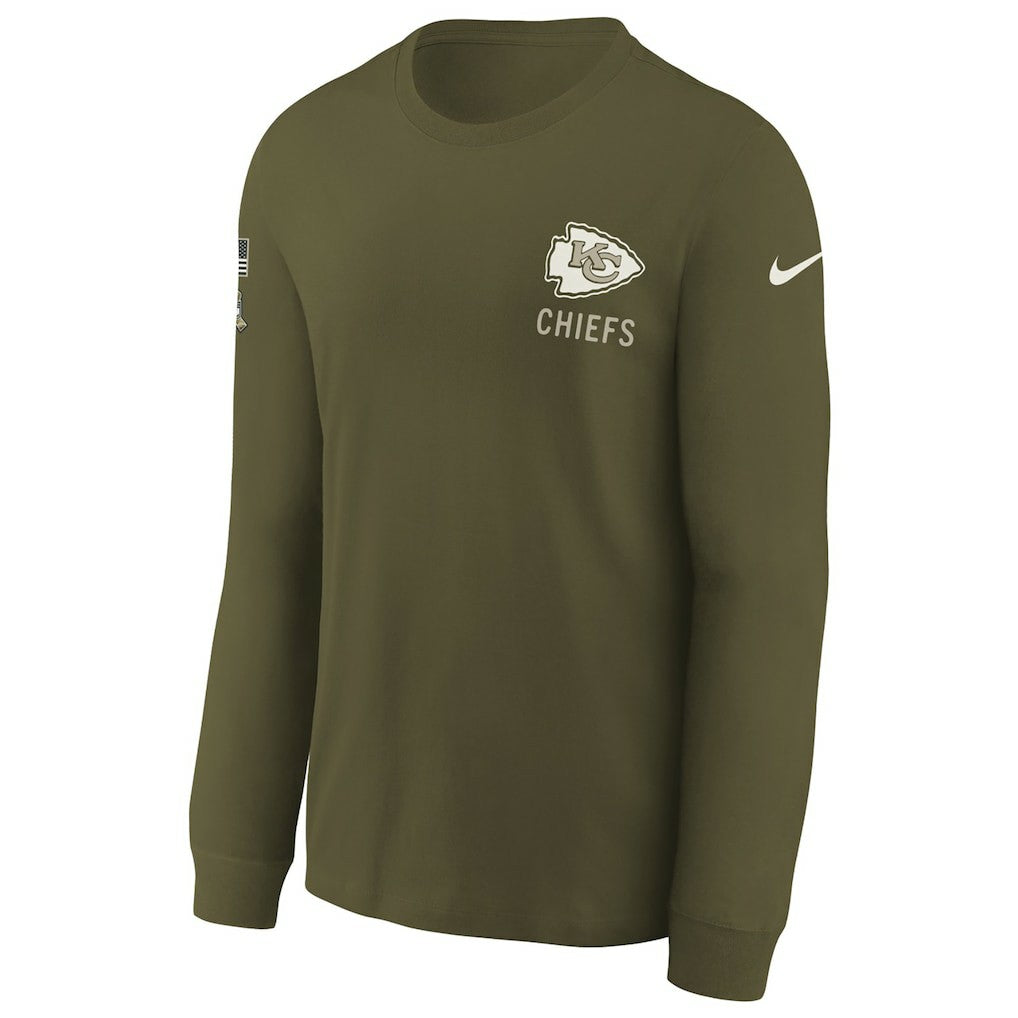 Kansas City Chiefs Youth 2025 Salute to Service Sideline Long Sleeve T-Shirt Olive